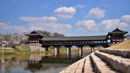 Spring scenery of Woljeonggyo Bridge in Gyeongju, South Korea