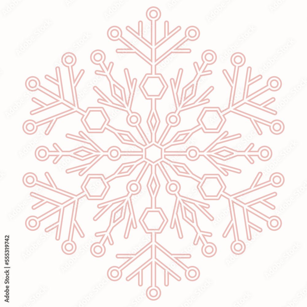 Round vector pink and white snowflake. Abstract winter ornament. Pattern with snowflake Round vector pink and white snowflake. Abstract winter ornament. Pattern with snowflake