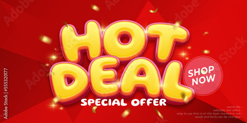 Hot deal sale banner template design for web or social media with 3d style editable text effect