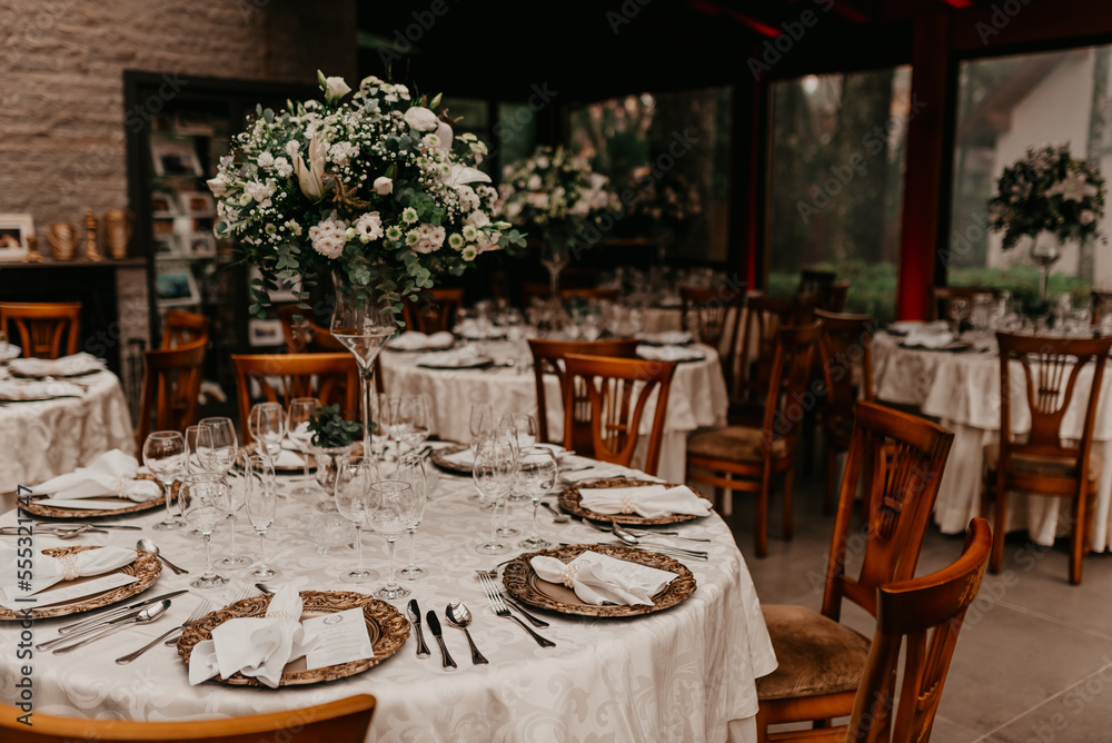 table set at wedding dinner