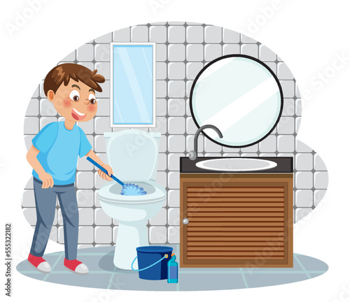 A man cleaning toilet room