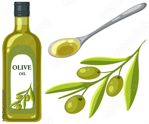 Set of olive oil bottle and spoon