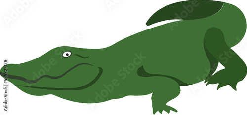 Cartoon crocodile. Green crawling crocodile. Aquatic animal.