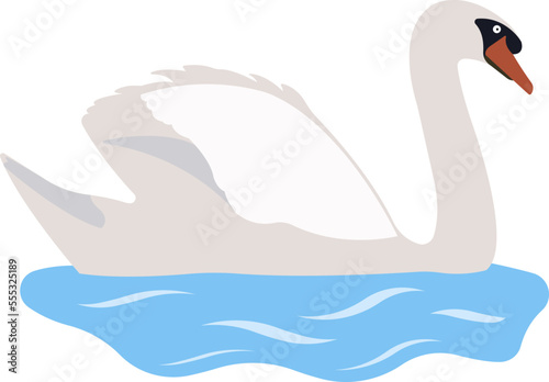 Cartoon swan. The swan swims in the water.