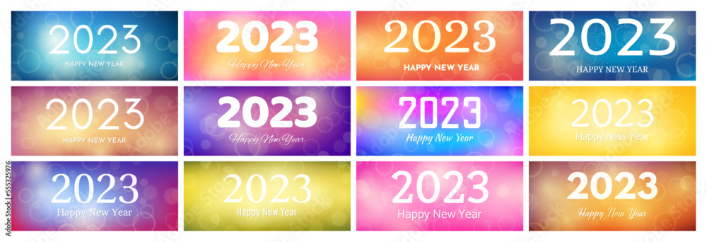 Happy new year 2023 incription on blurred background