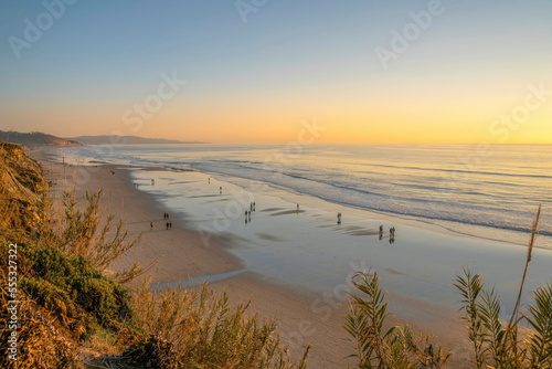 Panoramic view of the beach and sea in Del Mar Southern California at sunset