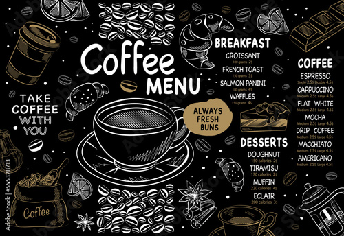 dark background coffee menu hand drawing in illustration