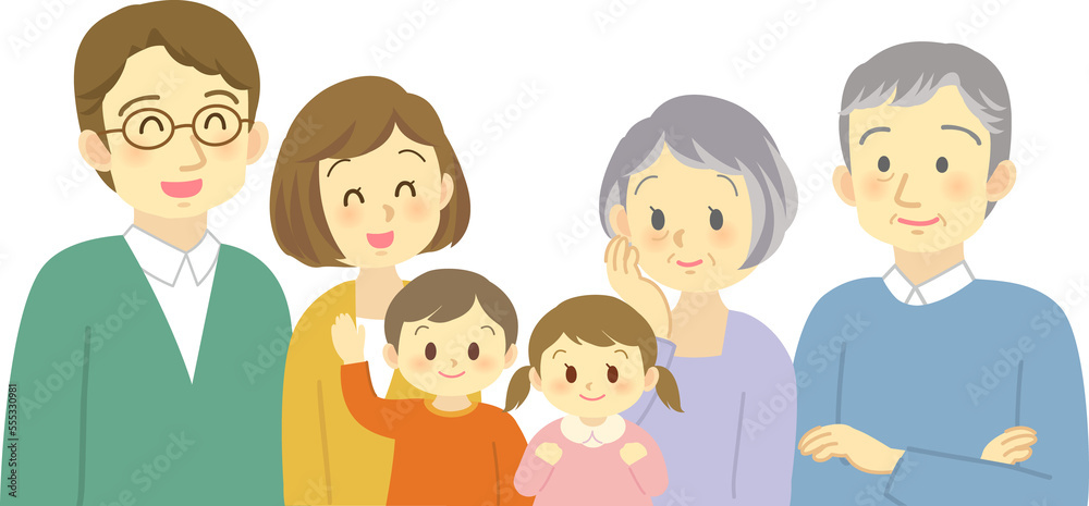 イラスト素材:男女の子供を育てる若い夫婦とシニア夫婦 6人家族(透過背景)
イラスト素材:男女の子供を育てる若い夫婦とシニア夫婦 6人家族(透過背景)