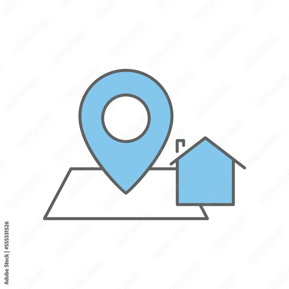 Map icon illustration with house. suitable for location icon. Two tone icon style. icon related to construction. Simple vector design editable