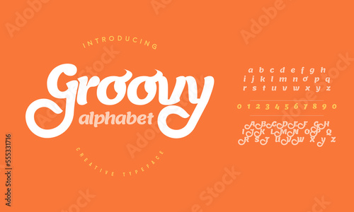 Groovy retro 70s alphabet letters font. Vintage typography for graphic tee hippie symbol typeface