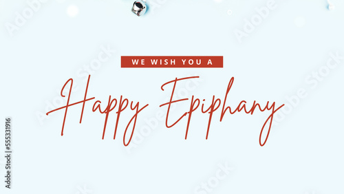 happy Epiphany wish snow bg and red colour photo