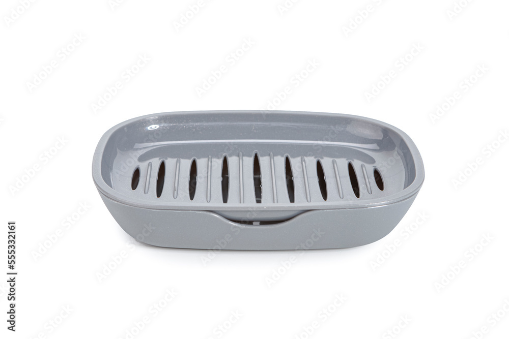 One New Gray Empty Plastic Soap Dish Isolated Over White background One New Gray Empty Plastic Soap Dish Isolated Over White background