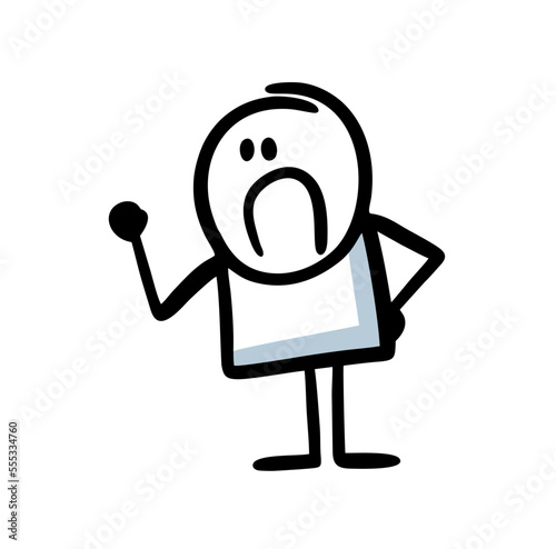An angry man threatens angrily with his fist and swears.