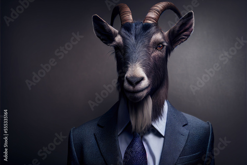 Portrait of goat in a business suit, generative ai