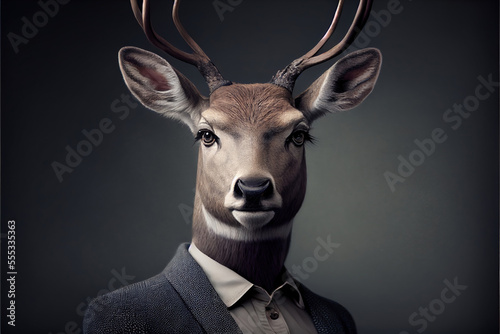 Portrait of deer in a business suit, generative ai © viperagp