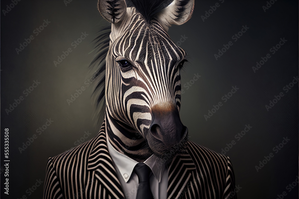 Obraz premium Portrait of Zebra in a business suit, generative ai
