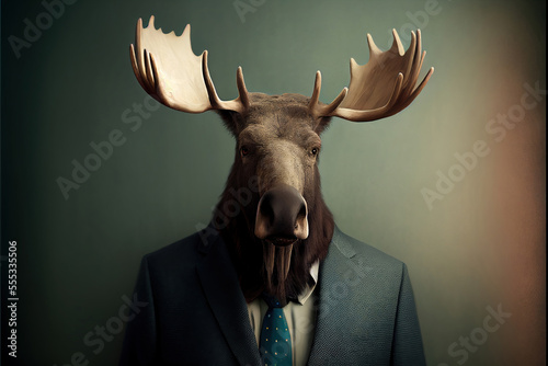Portrait of Moose, in a business suit, generative ai Fototapet