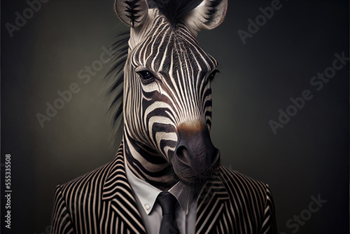 Portrait of Zebra in a business suit  generative ai