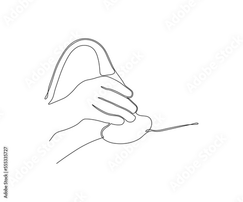 the hand makes an ultrasound drawn by hand  monoline  one line art. Logo