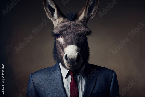 Canvas Print Portrait of Donkey  in a business suit, generative ai