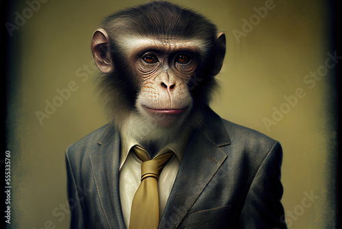 Portrait of Monkey in a business suit, generative ai © viperagp