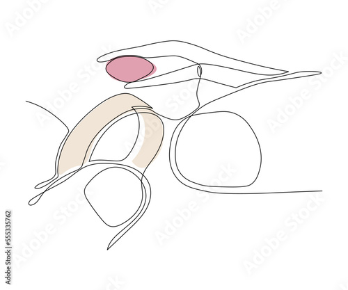 jeweler's hand with tweezers and ring hand drawn, mono line, one line art. Logo