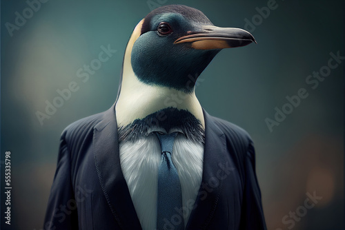 Portrait of Pinguin in a business suit, generative ai