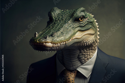 Portrait of crocodile  in a business suit, generative ai © viperagp