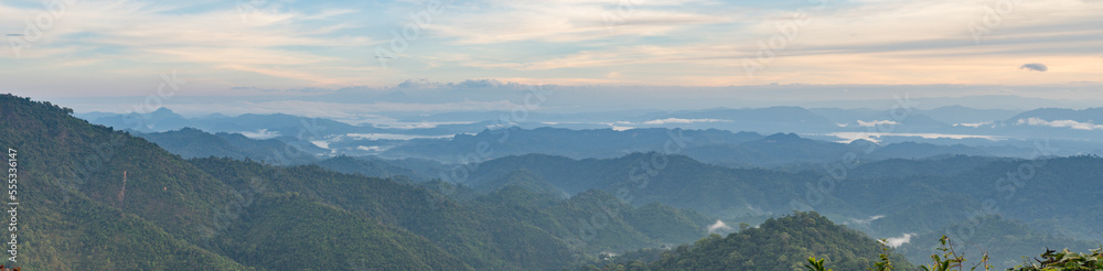 Panorama Landscape nature Mountains and trees with beautiful clouds and sky in sunrise. Panorama Landscape nature Mountains and trees with beautiful clouds and sky in sunrise.