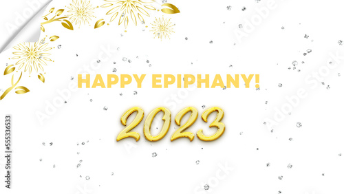 premium Epiphany 2023 wish image with sparkle flower and notebook fold transparent background photo