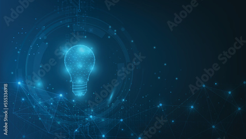 Vector circle tech with light blue and lamp bulb on technology background.