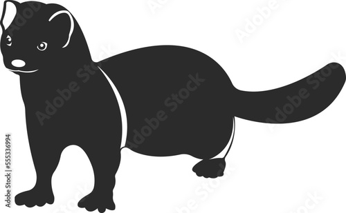 Wild animal mink. Black and white silhouette.