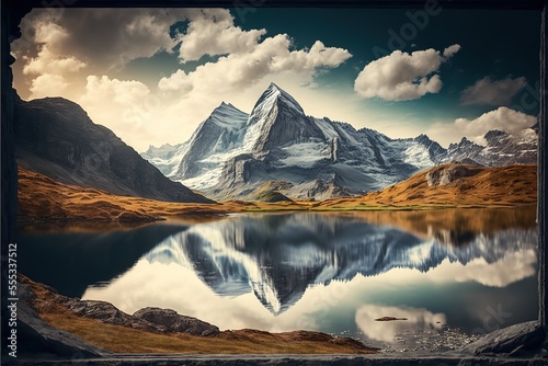 Alpine view of the Mt. Schreckhorn Popular tourist attraction. Dramatic and picturesque scene. valley, Europe. Generative AI