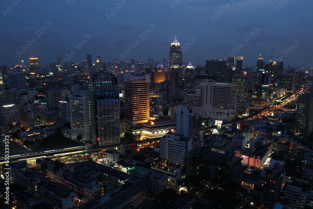 Bangkok city at night aerial view Thailand