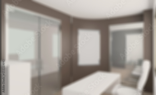 Modern office building interior. 3D rendering.. Mockup.   Empty. Abstract blur phototography.