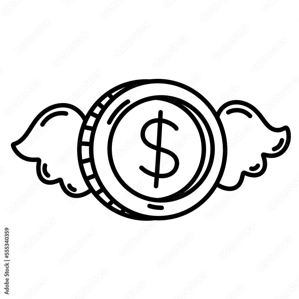 Fototapeta premium Coin with wings line.