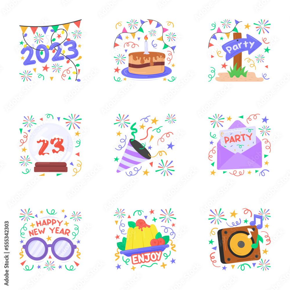 Happy new year 2023 stickers design in modern and trendy style Happy new year 2023 stickers design in modern and trendy style