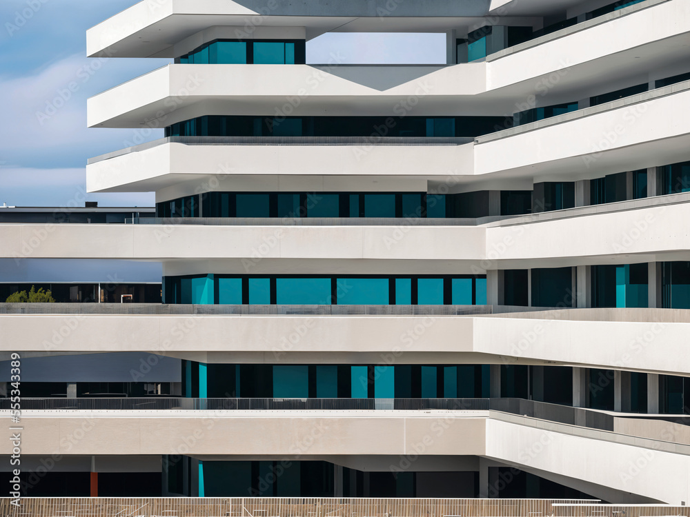 Modern business building with reflecting windows, hospital, office building, created with generative AI