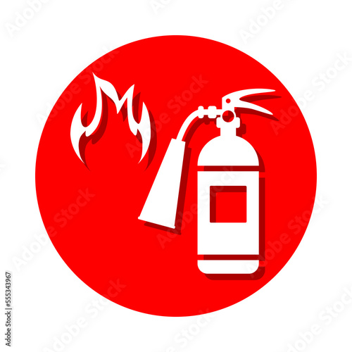 White fire extinguisher rescue tool  to extinguish fire paper cut warning sign on red circle background icon flat vector design.