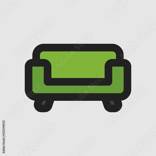 Sofa icon in filled line style about furniture, use for website mobile app presentation © Anconerdesign