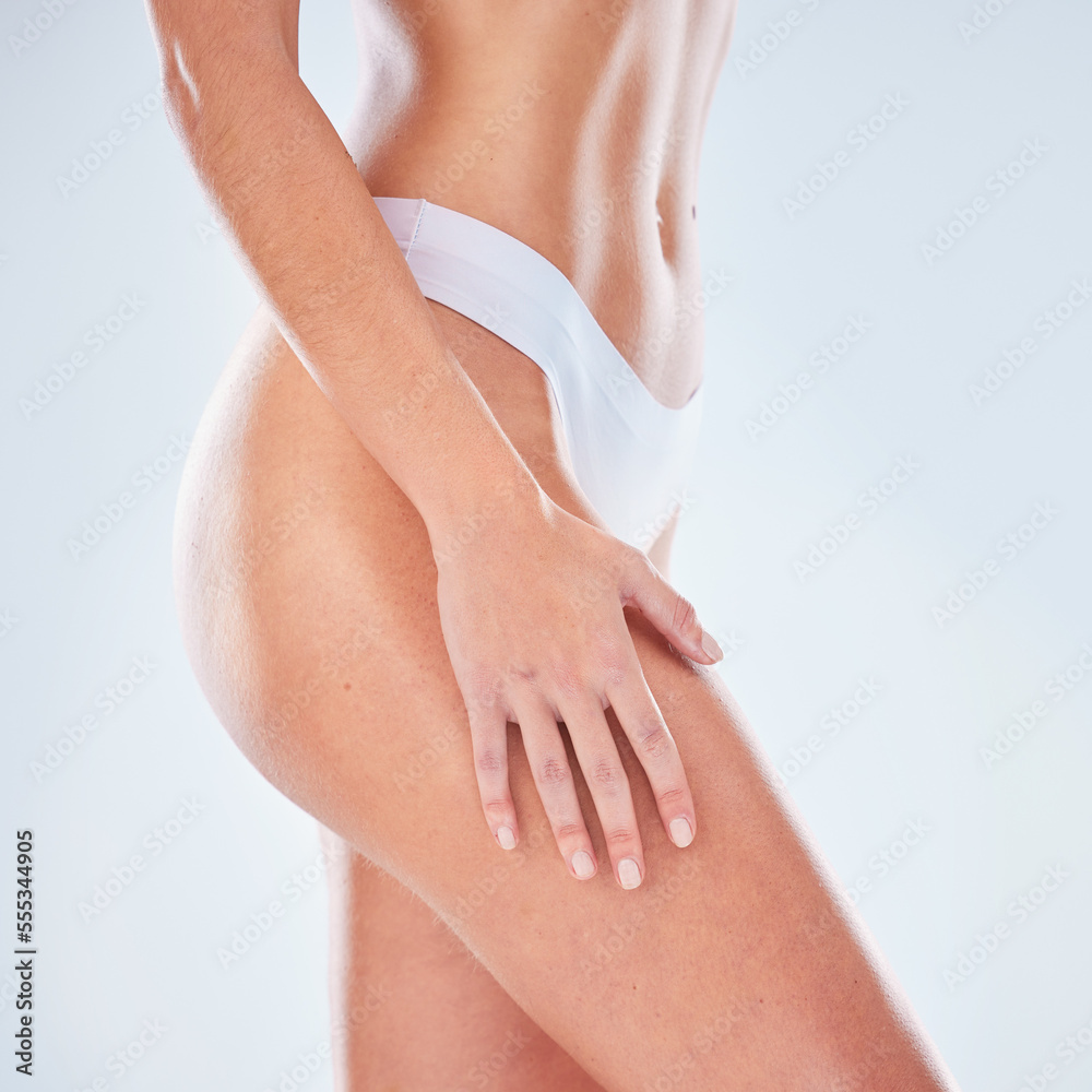 Skincare, beauty and butt of woman in underwear on studio background for  body wellness and smooth behind. Health, lingerie and sexy woman buttocks  for luxury spa cellulite or liposuction treatment. Photos