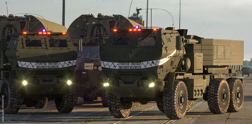 Fototapeta premium Mobile rocket artillery system during training exercises.
