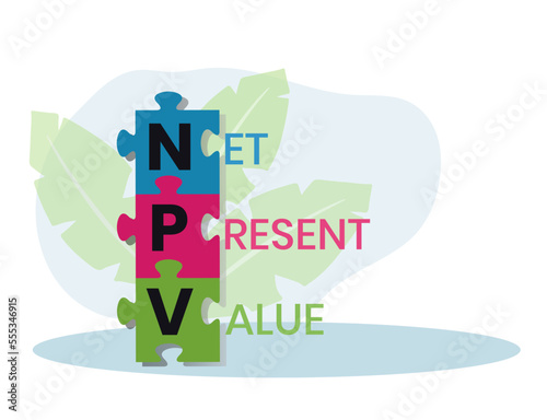 NPV - net present value. acronym business concept. vector illustration concept with keywords and icons. lettering illustration with icons for web banner, flyer, landing page, presentation
