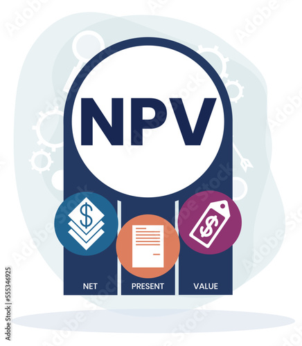 NPV - net present value. acronym business concept. vector illustration concept with keywords and icons. lettering illustration with icons for web banner, flyer, landing page, presentation