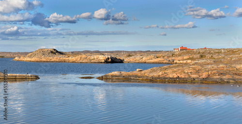 landscape of the baltic sea in island of Smogen, coastlie with typical house in back