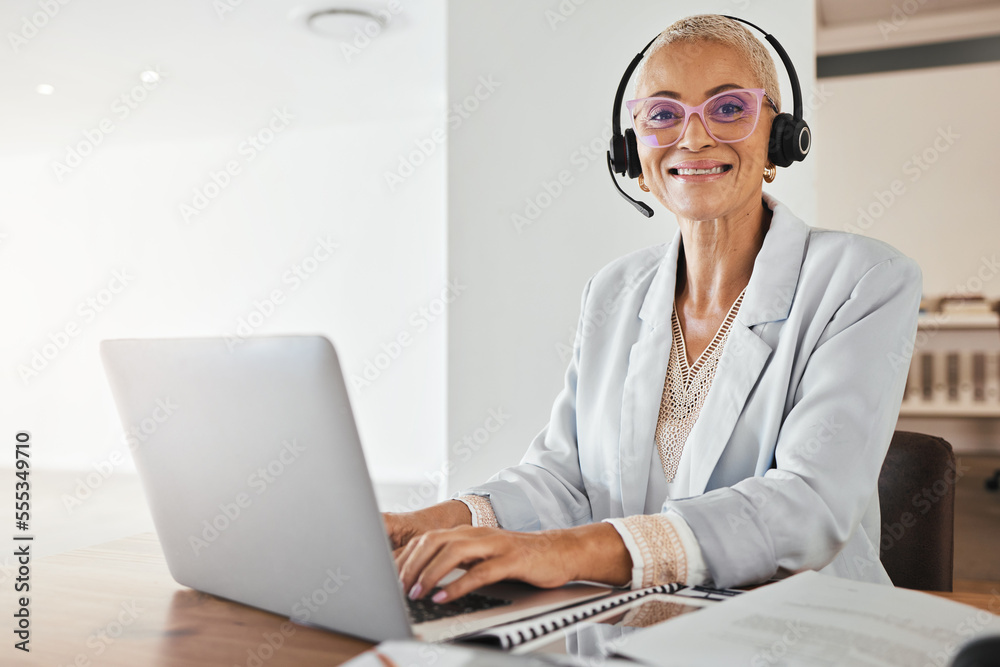 Portrait, remote work from home and woman for call center, customer support and online help. Female agent, consultant and typing for business, communication and advice for client service and laptop. Portrait, remote work from home and woman for call center, customer support and online help. Female agent, consultant and typing for business, communication and advice for client service and laptop.