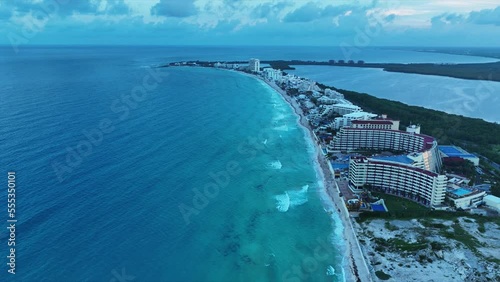 Wallpaper Mural Aerial view of the beautiful coastline of Cancun, Mexico. Hotel zone. Sunset. Torontodigital.ca