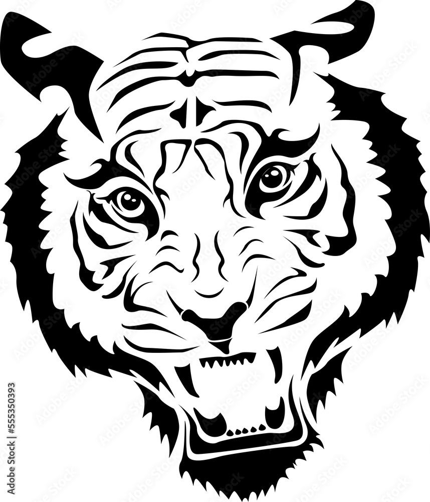 Black and White Tiger in Tribal Style PNG Transparent, Black and White ...