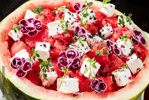 watermelon salad with cheese and herbs