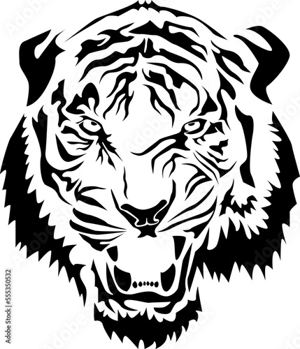 Fototapeta Naklejka Na Ścianę i Meble -  Black and White Tiger in Tribal Style PNG Transparent, Black and White Tiger in Tribal Style Transparent PNG, perfect for tattoos, decorations and more.